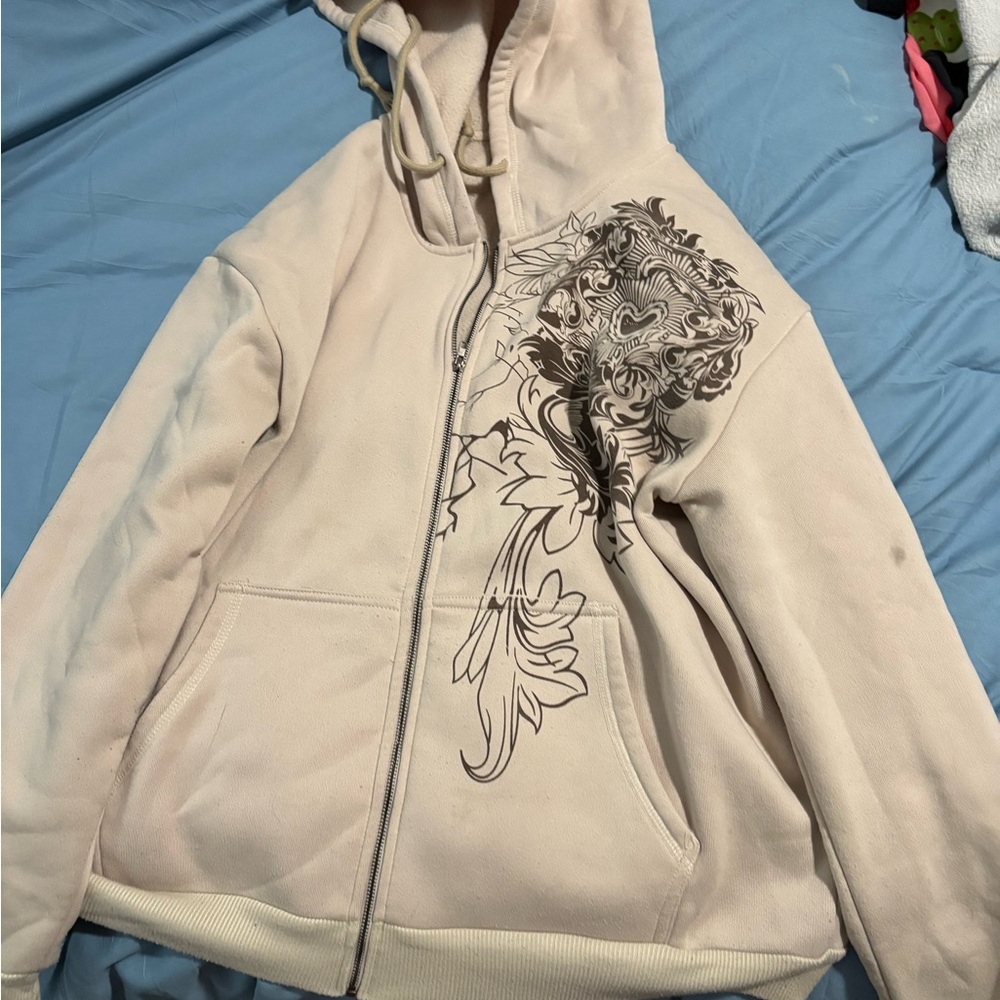Cream Hoodie with Floral Design